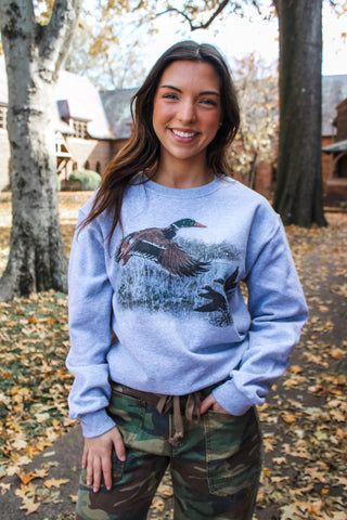 Taking Flight Duck Graphic Sweatshirt • Heather Grey
