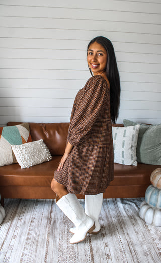 Plaid Season Pocket Dress • Brown