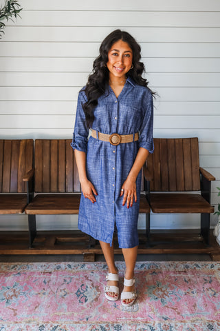 Sunday Brunch Belted Shirtdress • Denim