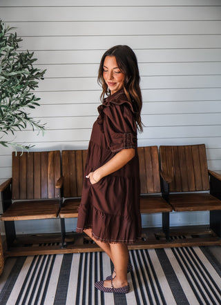 Fall Frills Ruffle Dress • Dark Chocolate