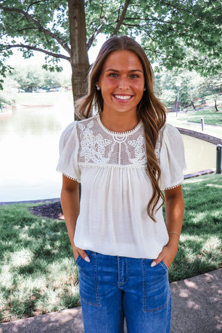 Summer Sale 18 • Cream Embroidered Top - FINAL SALE
