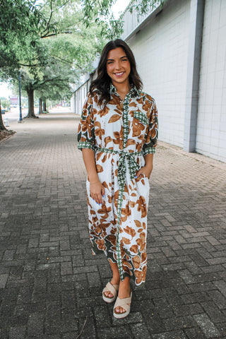 Falling Leaves Shirtdress • Olive Multi