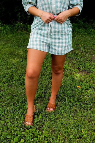Coastal Cottage Short Set • Sage Gingham