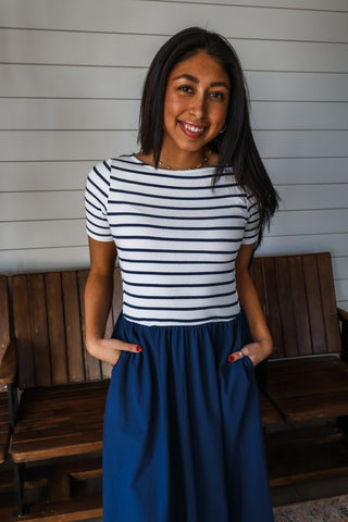 Paris Striped Pocket Dress • Navy