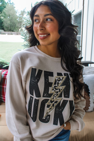 Leopard Lightning Kentucky Graphic Sweatshirt • Latte