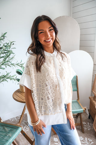 Elegant Escape Crochet Shirt • White/Cream