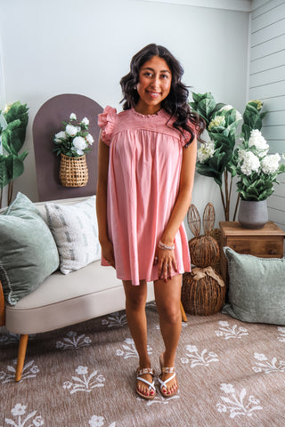 Colorful Charm Cotton Dress • Peach