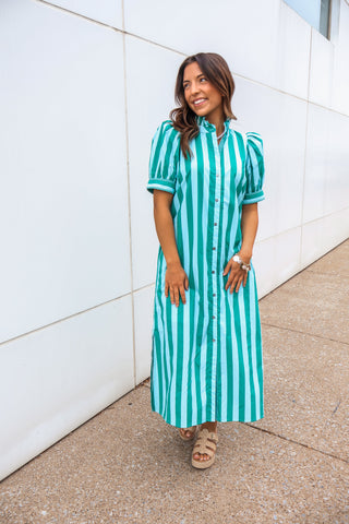 Oasis Stripes Pocket Dress • Green