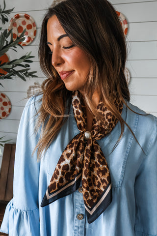 Lovely Leopard Pearl Scarf Necklace • Brown