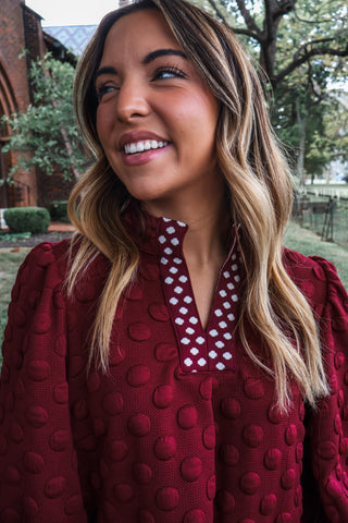 Texture & Trim Jacquard Top • Burgundy