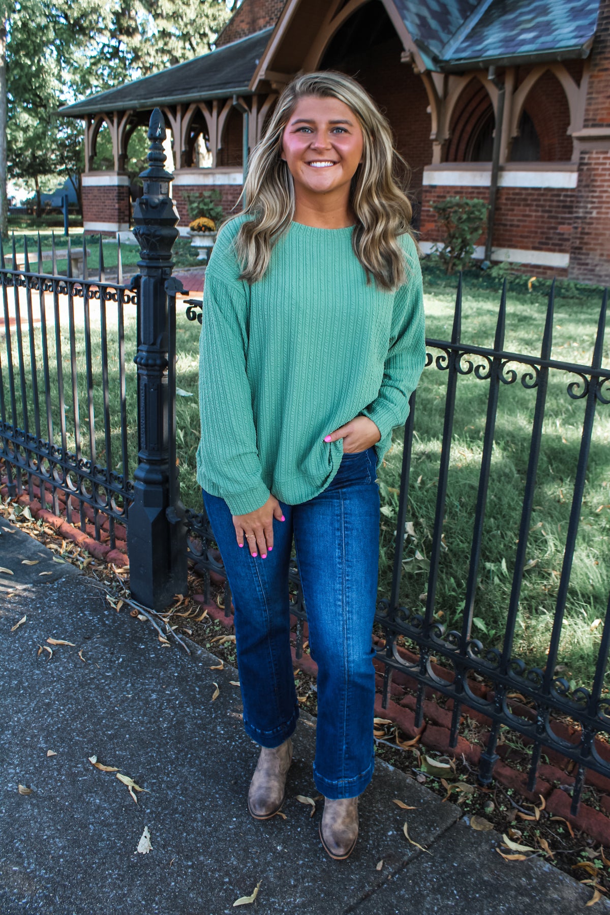 Jamie Textured Top • Muted Green