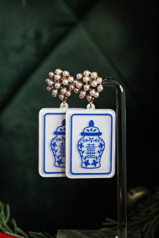 Statement Maker Tile Earrings • Blue