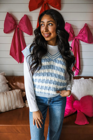 Charming Character Cable Vest • Blue Stripe