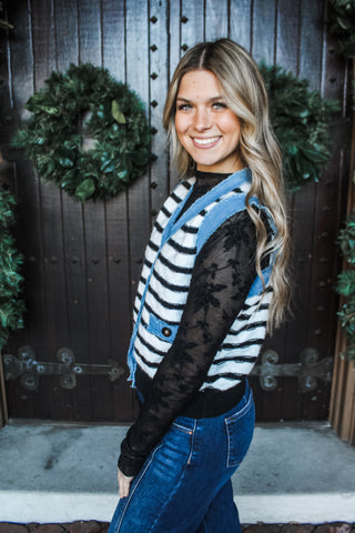 Layer With Edge Denim Trim Vest • Black Stripe