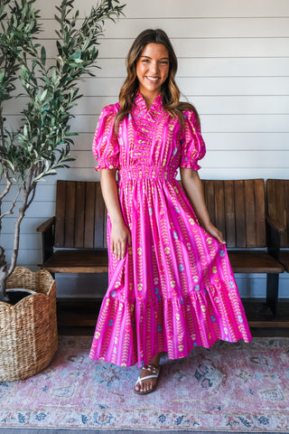 Flower Festival Ruffle Midi • Hot Pink