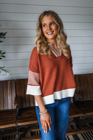 Cider Stripes Polo Knit • Terracotta