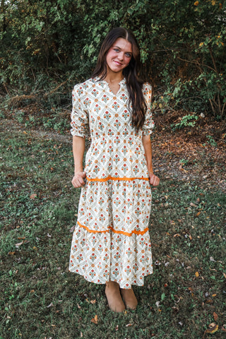 Beautiful Bounty Lace Trim Midi • Cream Floral