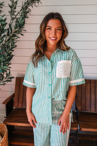 Lines & Lace Pocket Top • Green Stripe