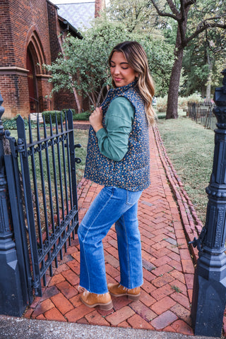 Pick Me Up Floral Puffer Vest • Navy