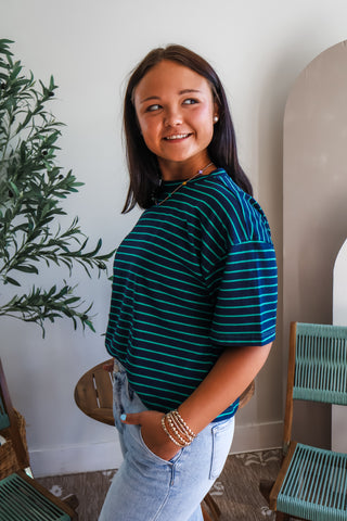 Camden Striped Crewneck • Navy/Green