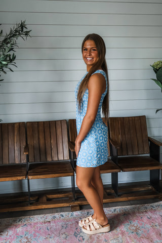 Sweet Statement Eyelet Dress • Blue