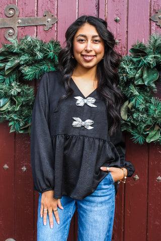 Season To Sparkle Bow Top • Black