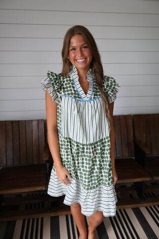 Fall Frenzy 28 • Dots & Stripes Ruffle Dress - FINAL SALE