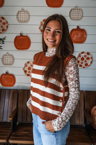 Taking Sides Sweater Vest • Rust Stripe