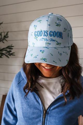God Is Good Baseball Cap • Blue Floral