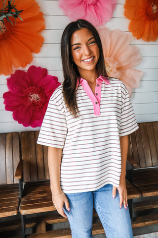 Courtside Stripes Polo Top • Pink