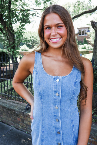 Off Duty Button Front Denim Dress