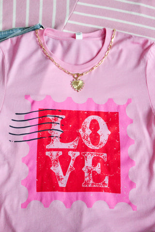 Love Letter Post Stamp Graphic Tee • Pink