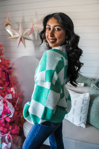 Checking It Twice Cardigan • Green - FINAL SALE