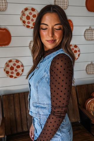 Sweetly Dotted Mesh Top • Espresso