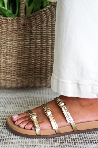 Elvina Three Strap Sandal • Gold - FINAL SALE
