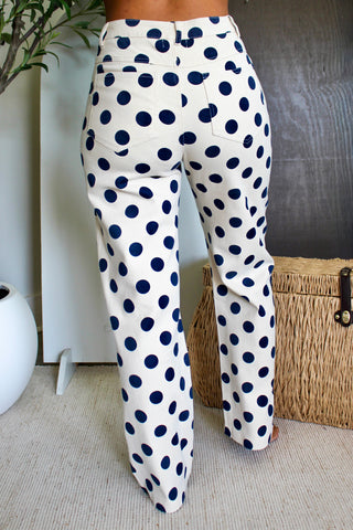 Sophie Dotted Straight Leg Pants • Cream/Navy