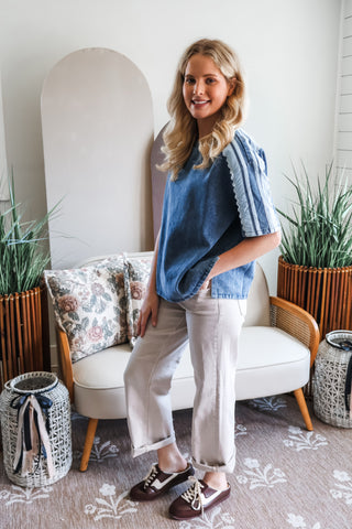 Blue Jean Baby Lace Trim Top