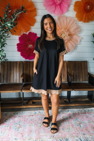 Sweet Scallop Pocket Dress • Black