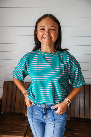 Camden Striped Crewneck • Green/Pink