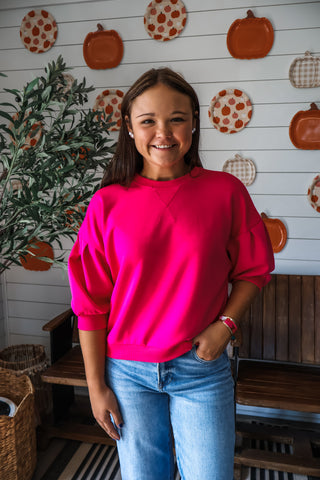 Harper Puff Sleeve Pullover • Hot Pink