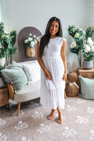 Beautiful Bliss Ruffle Midi • White