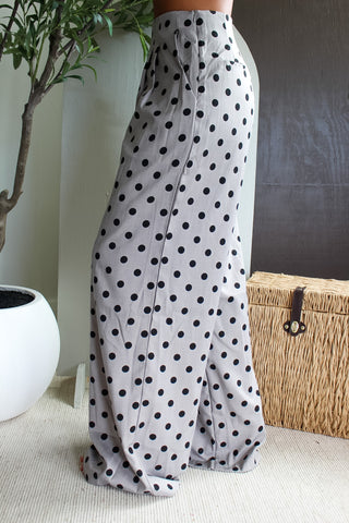 Pleated Polka Dot Trouser Pants • Grey