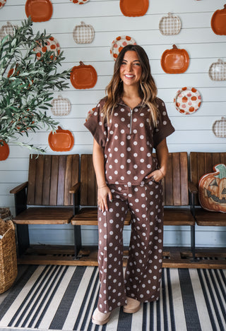 Center Stage Pant Set • Brown Dot