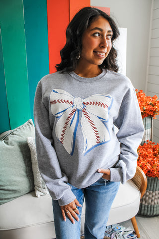 Bows & Baseball Graphic Sweatshirt • Heather Grey