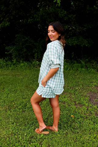 Coastal Cottage Short Set • Sage Gingham