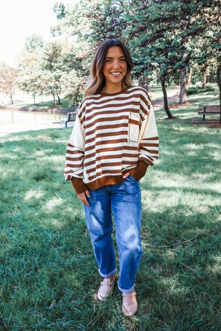 Seeing Stripes Oversized Pullover • Brown