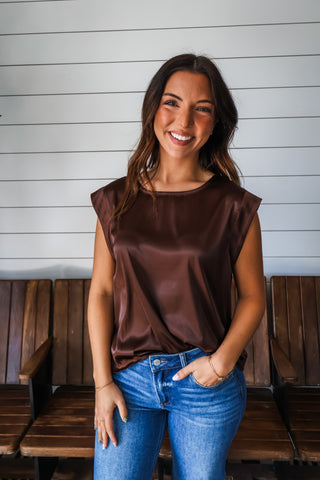 Effortlessly Elegant Satin Top • Dark Chocolate
