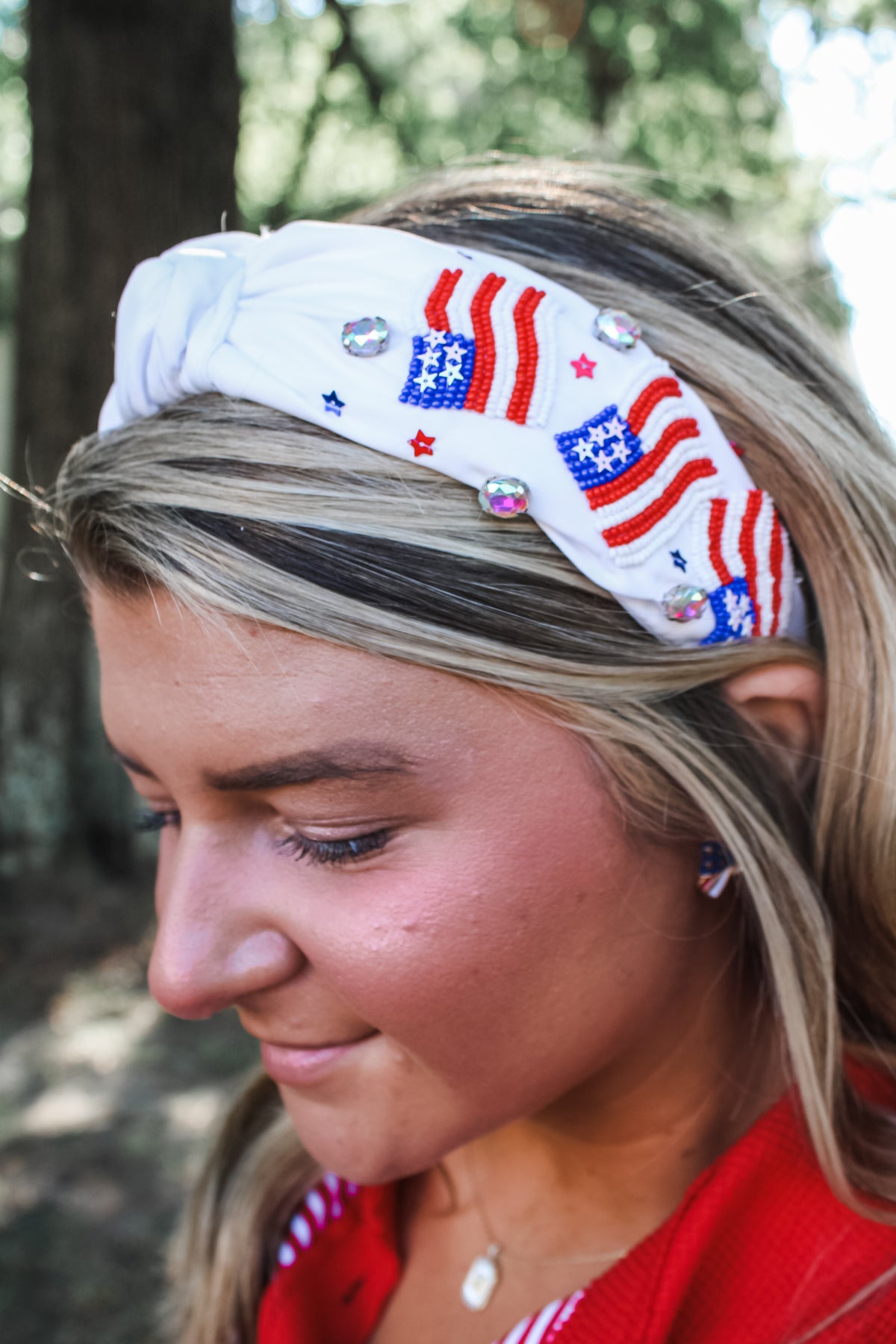 Forever Flag Beaded Headband • White