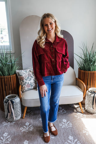 Fall Frenzy 13 • Burgundy Corduroy Button Up - FINAL SALE