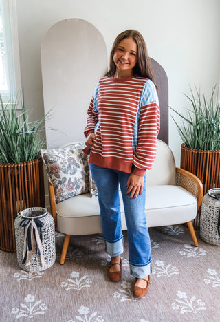 Mix It Up Stripes • Terracotta/Blue